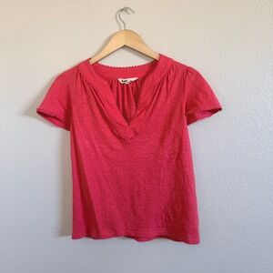 Boden V Neck Cotton Shirt Coral Pink Short Sleeve Top Women's Size Small